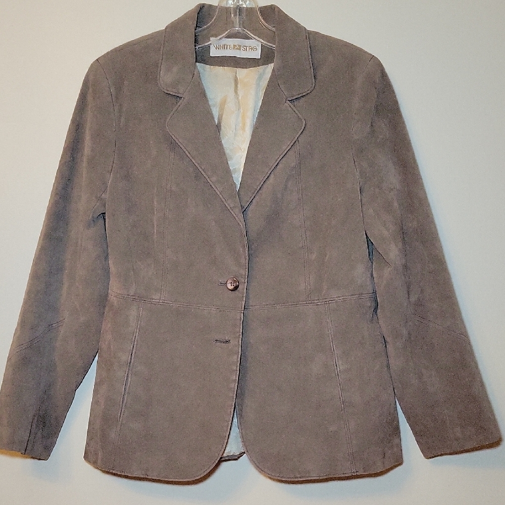White Stag‎ Blazer Olive Green Suede feel Vintage Boho-chic Woman's size 12